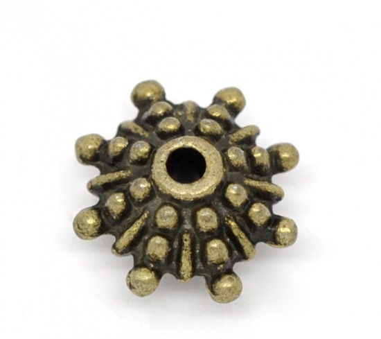 Image de Perle Rondelle Flocon de Neige en Alliage de Zinc Bronze Antique 12mm x 12mm, Taille de Trou: 1.7mm, 50 PCs