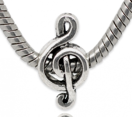 Picture of Zinc Metal Alloy European Style Large Hole Charm Beads Musical Note Antique Silver About 18mm x 9mm, Hole: Approx 4.7mm, 50 PCs