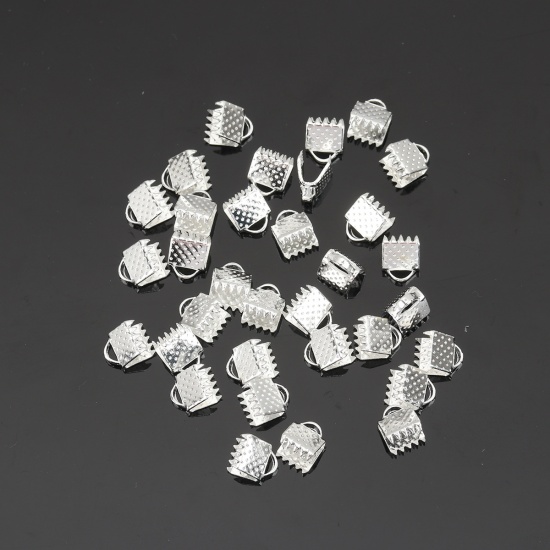 Picture of Necklace Cord End Caps Ribbon Crimp End Findings Silver Plated 6mmx8mm, 300 PCs
