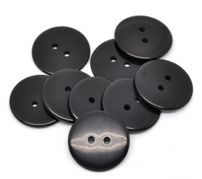 Picture of Resin Sewing Buttons Scrapbooking 2 Holes Round Black 23mm( 7/8") Dia, 50 PCs