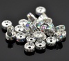 Picture of Zinc Based Alloy Rondelle Spacer Beads Round Silver Plated AB Color Rhinestone About 8mm Dia, Hole:Approx 1.9mm, 100 PCs
