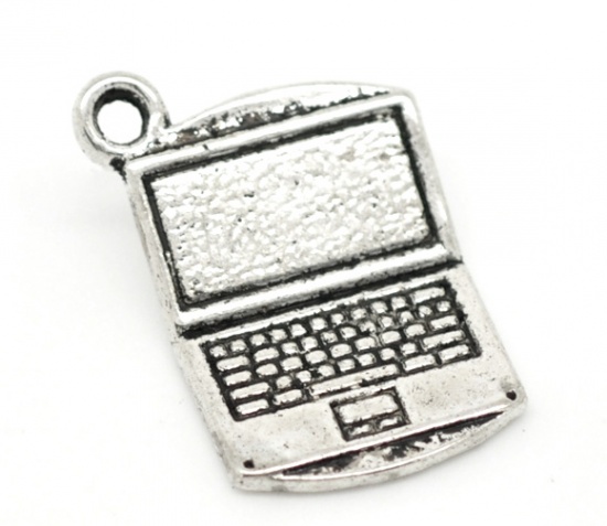 Picture of Graduation Jewelry Zinc Based Alloy Charms Laptop Antique Silver 21mm( 7/8") x 15mm( 5/8"), 30 PCs
