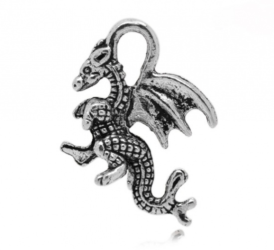 Picture of Zinc Based Alloy Charms Pterosaur/ Pterodactyl Dinosaur Antique Silver 21mm x 14mm, 750 PCs