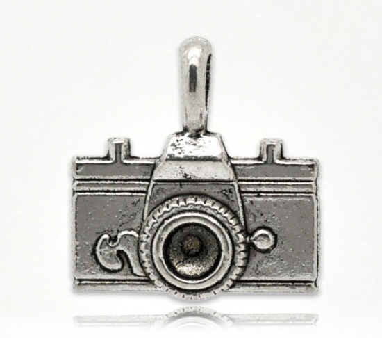 Picture of Zinc Based Alloy Charms Travel Camera Antique Silver (Can Hold ss23 Rhinestone) 22mm( 7/8") x 21mm( 7/8"), 20 PCs