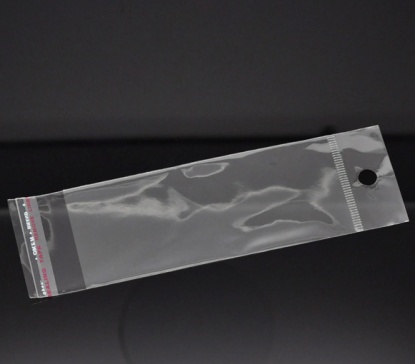 Picture of Plastic Self-Seal Bags Rectangle Transparent W/ Hang Hole (Usable Space: 11.5x5cm) 16cm x5cm(6 2/8" x2"), 200 PCs