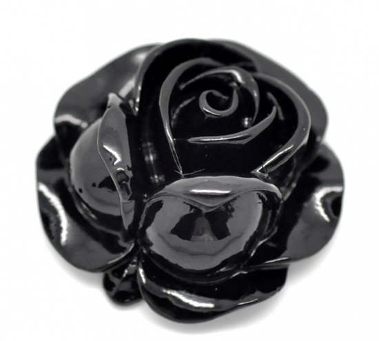 Immagine di Resina Cabochon per Abbellimento Fiore Nero Fiore Disegno 27.0mm x 27.0mm, 20 Pz