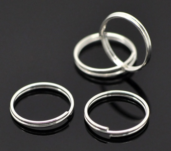 Picture of 0.7mm Iron Based Alloy Double Split Jump Rings Findings Round Silver Plated 14mm Dia, 300 PCs