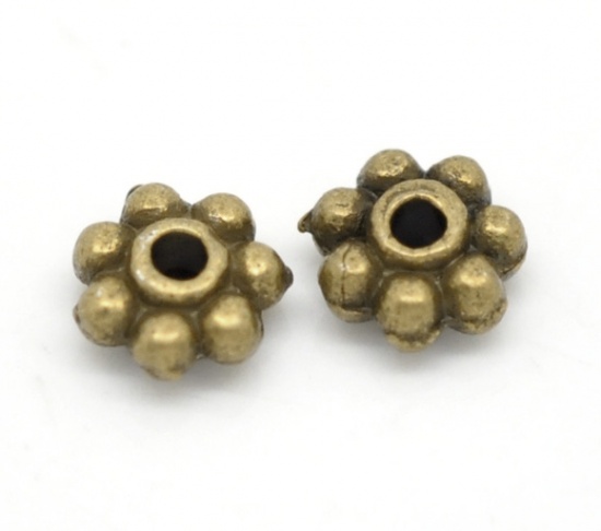 Bild von Zinklegierung Spacer Perlen Zwischenperlen Schneeflocke Blumen Bronzefarbe ca. 5mm x 5mm, Loch:ca. 0.8mm, 400 Stück