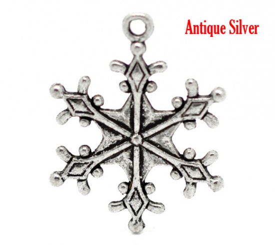 Picture of Antique Silver Christmas Snowflake Charms Pendants 29x22mm(1-1/8"x7/8"), sold per packet of 30