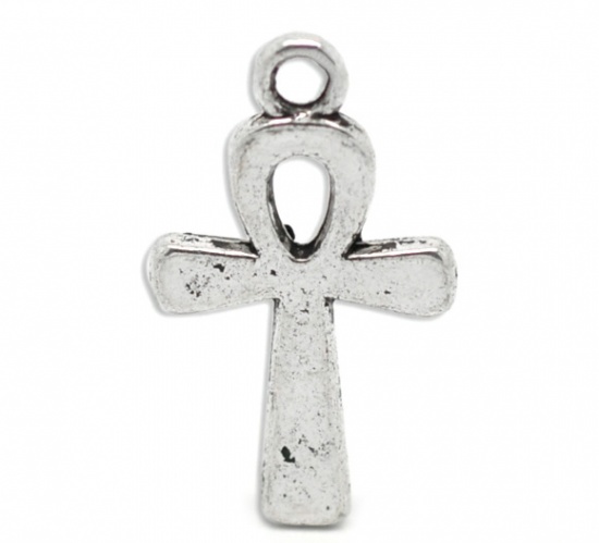 Picture of Zinc Based Alloy Easter Charms Ankh Egypt Cross Antique Silver Color 22mm( 7/8") x 13mm( 4/8"), 50 PCs