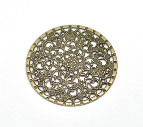 Picture of Antique Bronze Filigree Stamping Round Wraps Connectors 4.1cm(1-5/8"), sold per packet of 50