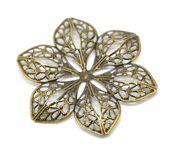 Picture of Filigree Stamping Embellishments Findings Flower Antique Bronze Flower Hollow Pattern 6cm(2 3/8") x 5.3cm(2 1/8"), 300 PCs