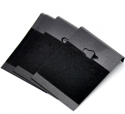 Picture of Plastic Jewelry Earrings Ear Studs Display Cards Rectangle Black 6.2cm(2 4/8") x 4.5cm(1 6/8"), 50 Sheets