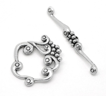 Picture of Zinc Based Alloy Toggle Clasps Grape Vine Antique Silver 41mm x 5mm 26mm x 24mm, 10 Sets