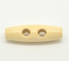 Picture of Wood Sewing Toggle Buttons 2 Holes Oval Beige 35mm(1 3/8") x 11mm( 3/8"), 50 PCs