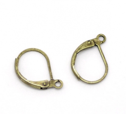 Picture of Copper Lever Back Clips Earring Findings Antique Bronze 16mm( 5/8") x 10mm( 3/8"), 60 PCs