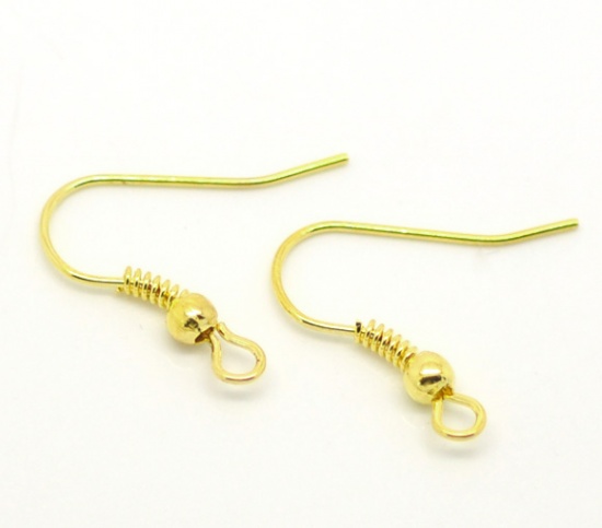 Picture of Iron Based Alloy Ear Wire Hooks Earring Findings Gold Plated 19mm x18mm, Post/ Wire Size: (21 gauge), 6000 PCs