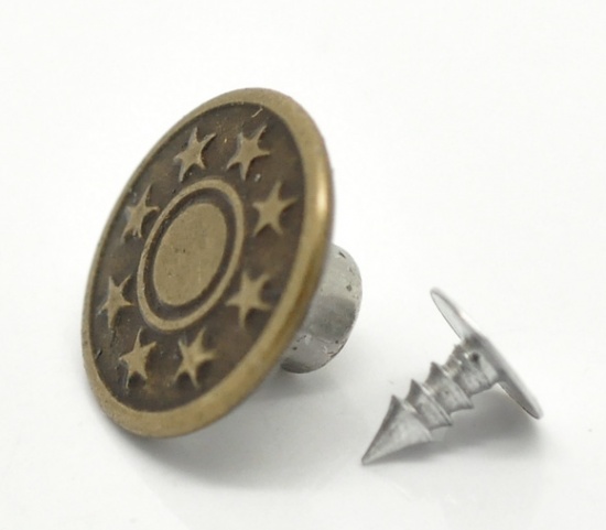 Image de Bouton Jean en Alliage de Zinc Rond Bronze Antique, Pentacle 17mm x 8mm 8mm x 8mm, 500 Kits