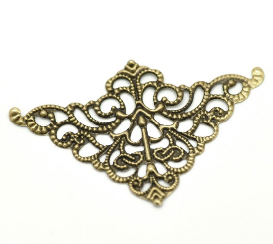 Picture of Antique Bronze Filigree Stamping Triangle Wraps Connectors 5cm x 3.2cm(2"x1-1/4"), sold per packet of 100
