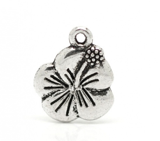 Picture of Antique Silver Color Flower Charm Pendants 15x12mm, sold per packet of 50