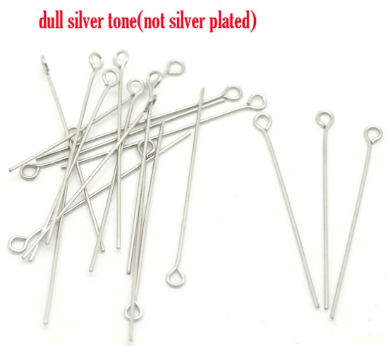 Immagine di Acciaio Inossidabile OcchiSpilli Tono Argento lunghezza:4cm 0.7mm (misura), 200 Pz