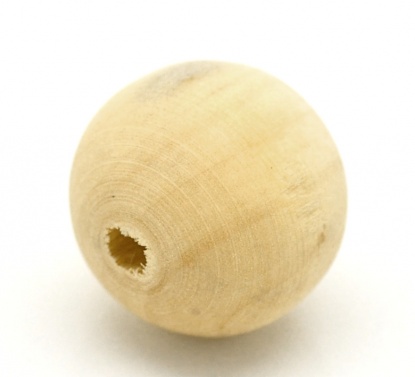 Picture of Natural Hinoki Wood Beads Ball 20mm Dia. - 19mm Dia., Hole: Approx 5.5mm-3.8mm, 50 PCs