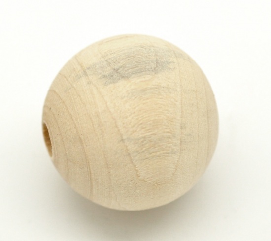 Picture of Natural Hinoki Wood Beads Ball 25mm - 23mm Dia, Hole: Approx 5mm, 5 PCs