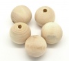 Picture of Natural Hinoki Wood Beads Ball 25mm - 23mm Dia, Hole: Approx 5mm, 30 PCs