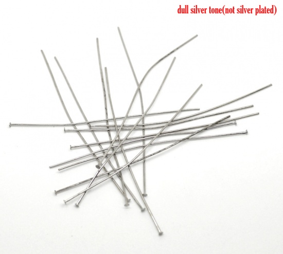 Picture of Iron Based Alloy Head Pins Silver Tone 8cm(3 1/8") long, 0.8mm (20 gauge), 1500 PCs