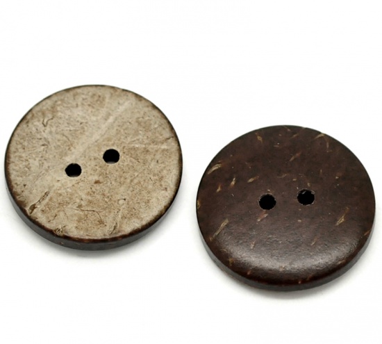 Bild von Kokosnuss Knöpfe zum Aufnähen 2 Löcher Rund Braun 23mm D 100 Stück