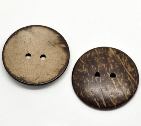 Immagine di Guscio di Cocco Bottone da Cucire ScrapbookBottone Tondo Marrone Due Fori Modello Disegno 4.4cm Dia, 20 Pz