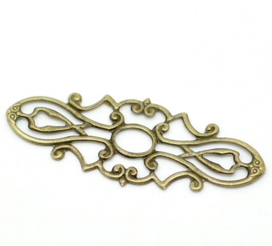 Picture of Filigree Stamping Embellishments Findings Oval Antique Bronze Flower Hollow 38mm(1 4/8") x 15mm( 5/8"), 200 PCs
