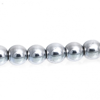 Bild von Hämatit Perlen Rund Silberfarbe 8 mm D. Loch:ca. 1.8 mm, 40cm Lang 1 Strang (ca 54 Stücke/Strang)