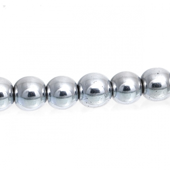Immagine di Ematite Perline Tondo Tono Argento Circa 8mm Dia, Foro: Circa 1.8mm, lunghezza:40cm 1 Filo （Circa 54Pezzi/Treccia)