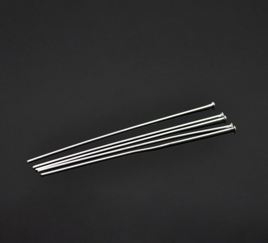 Picture of Iron Based Alloy Head Pins Silver Plated 8cm(3 1/8") long, 0.8mm (20 gauge), 2 kg(about 5194 PCs)