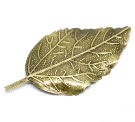 Picture of 30PCs Antique Bronze Filigree Leaf Embellishments Findings 6.6x3.3cm(2-5/8"x1-1/4")