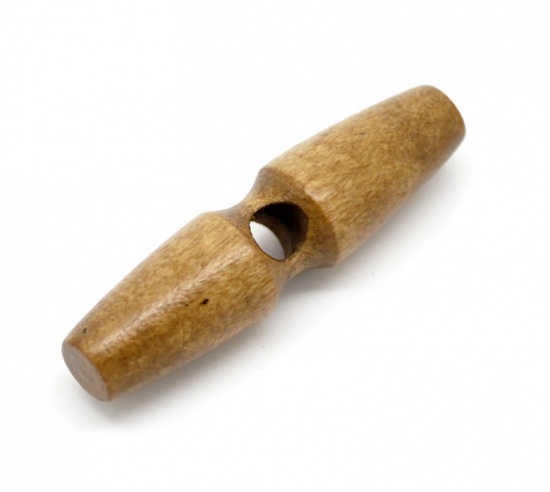 Picture of Wood Sewing Toggle Buttons Single Hole Bicone Coffee 50mm(2") x 13mm( 4/8"), 20 PCs