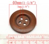 Picture of Wood Sewing Buttons Scrapbooking 4 Holes Round Reddish Brown 4cm(1 5/8") Dia, 30 PCs