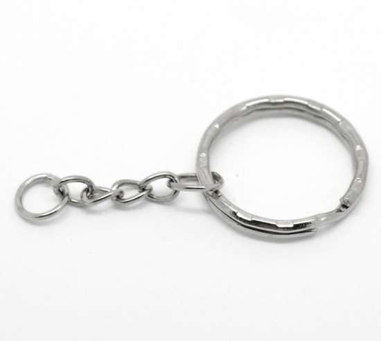 Picture of Iron Based Alloy Keychain & Keyrin Round Silver Tone 53mm, 30 PCs