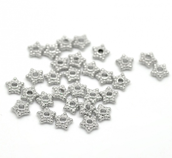 Picture of Zinc Based Alloy Spacer Beads Star Silver Tone About 6mm x 6mm, Hole:Approx 1.5mm, 500 PCs