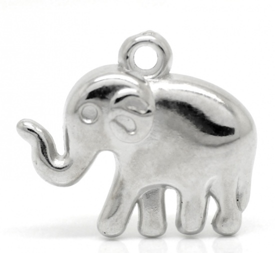 Picture of CCB Plastic Charms Elephant Animal Silver Tone 24mm x 21mm, 50 PCs