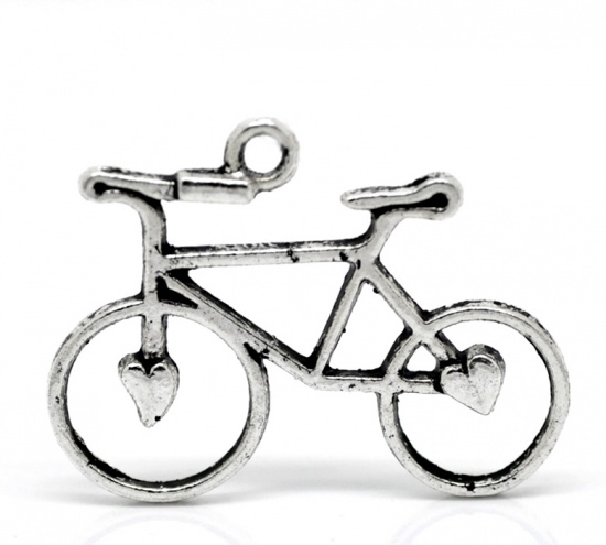 Picture of Zinc Based Alloy Pendants Travel Bicycle Antique Silver 31mm(1 2/8") x 23mm( 7/8"), 30 PCs