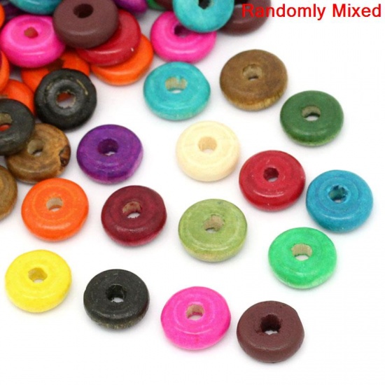 Picture of Wood Spacer Beads Flat Round At Random About 10mm - 11mm Dia, Hole: Approx 3.2mm, 150 PCs
