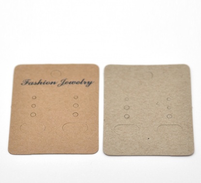 Picture of Paper Jewelry Earrings Ear Studs Display Cards Rectangle Light Coffee 7cm(2 6/8") x 5cm(2"), 100 Sheets