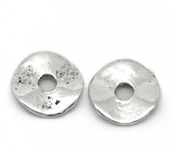 Bild von Zinklegierung Spacer gewellte Scheibe Zwischenperlen Antik Silber ca. 9mm D., Loch:ca. 2mm, 200 Stücke