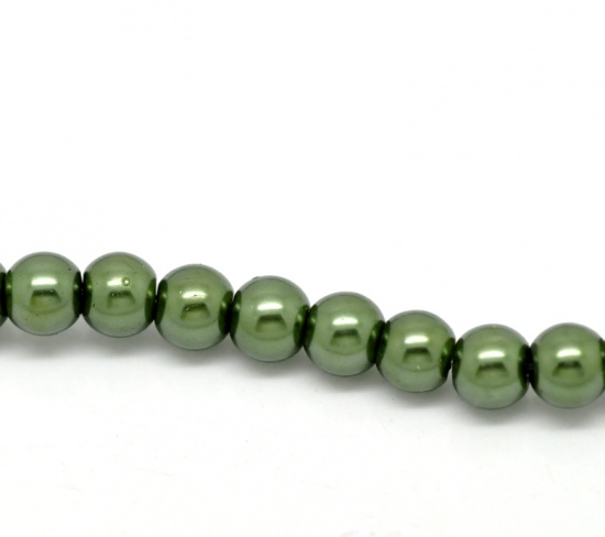 Image de Perles Imitation en Verre Rond Vert Nacré 6mm Dia, Taille de Trou: 1mm, 80cm long, 3 Enfilades (Env.146 Pcs/Enfilade)