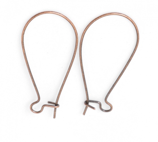 Picture of Iron Based Alloy Kidney Ear Wire Hooks Earring Findings Antique Copper 37mm(1 4/8") x 16mm( 5/8"), Post/ Wire Size: (21 gauge), 200 PCs