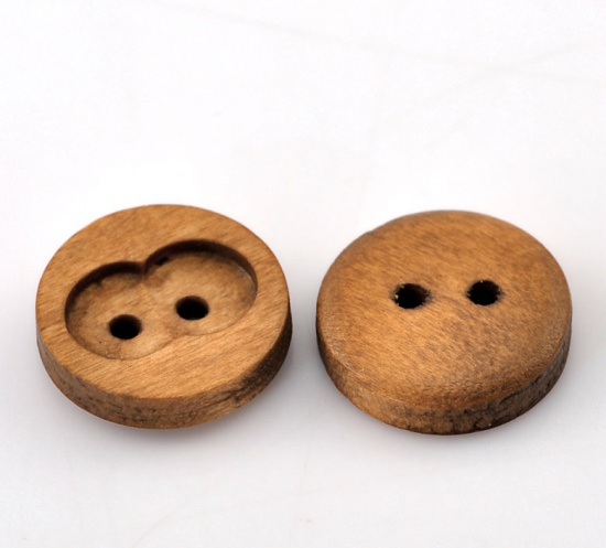 Picture of Wood Sewing Buttons Scrapbooking 2 Holes Round Coffee 15mm( 5/8") Dia, 100 PCs