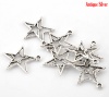 Imagen de Colgantes Aleación del Metal Del Zinc de Estrella Plata Antigua Rhinestone 23.0mm x 21.0mm, 50 Unidades