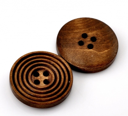 Picture of Wood Sewing Buttons Scrapbooking 4 Holes Round Coffee Circle Carved 25mm(1") Dia, 50 PCs